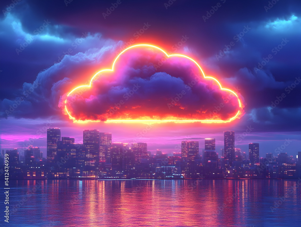 Neon Cloud Cityscape Illustration