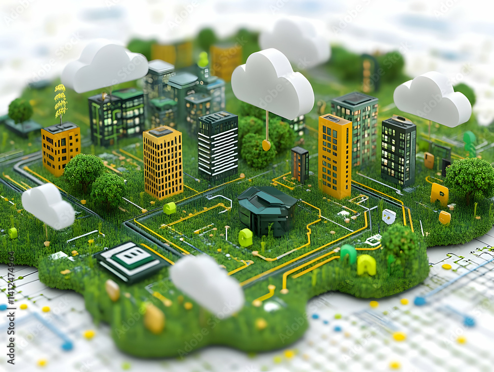Eco-City 3D Illustration: Green Urban Landscape