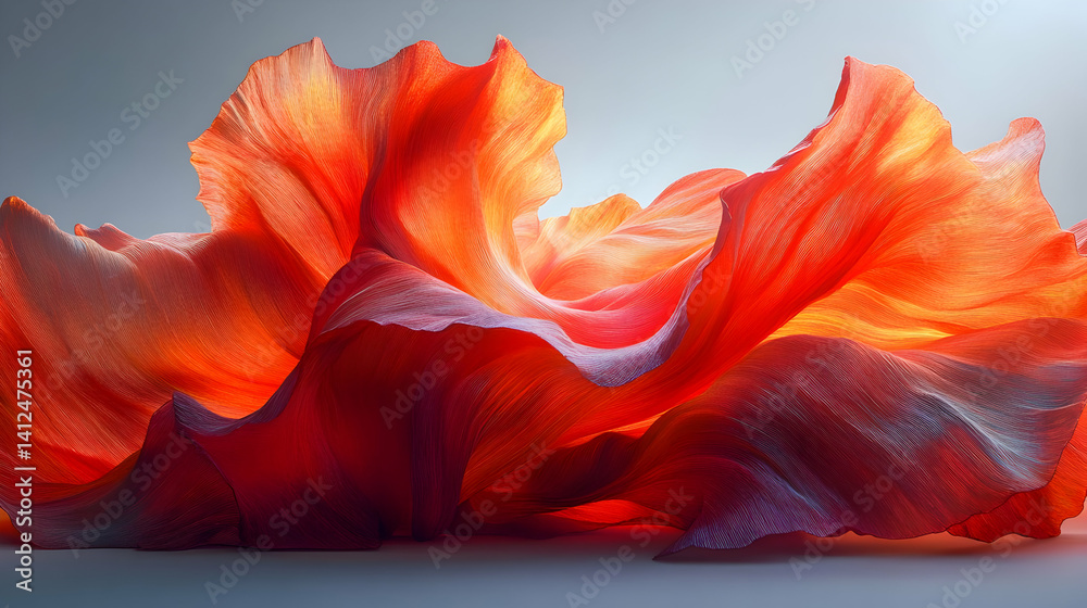 Abstract 3D Render: Fiery Fabric Waves
