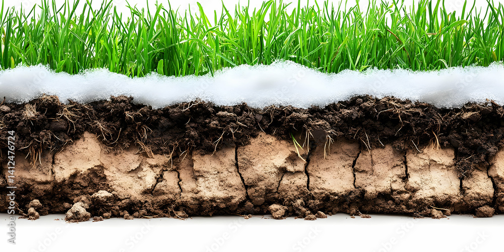 Grass, Snow, Soil Cross-Section Illustration