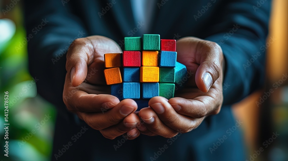 Hands Holding a Colorful Cube Puzzle Hands Holding a Colorful Cube Puzzle