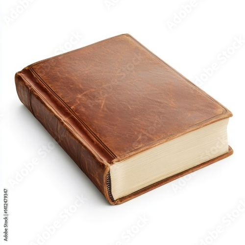 closed thick old book on white background