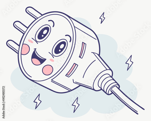 Happy electric plug character with smile in playful style  
