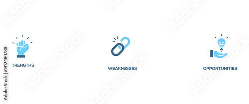 SWOT banner web icon vector illustration concept for strengths, weaknesses, threats, and opportunities analysis with an icon of value, goal, break chain, low battery, growth, check, minus, and crisis
