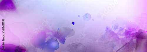 Purple and pink watercolor gradient background. Vector realistic illustration of pastel color paint strokes, ink brushstroke splashes, aquarelle texture, modern art paintbrush backdrop, creative art
