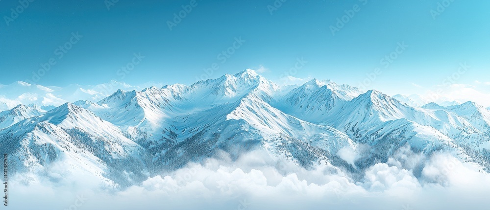 Obraz premium Breathtaking Snow-Capped Mountain Range Under a Clear Blue Sky