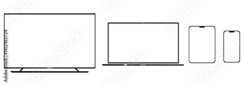 Device Icon Set. Monitor, Laptop,  Phone, and Tablet icon template.