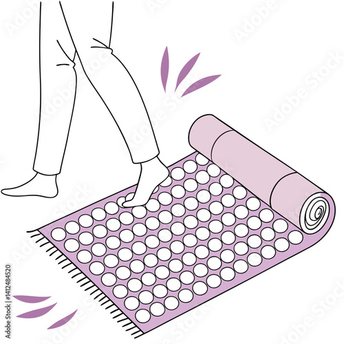 Minimal Flat Design Vector of Acupressure Mat with Pink Spikes for Wellness Graphics
