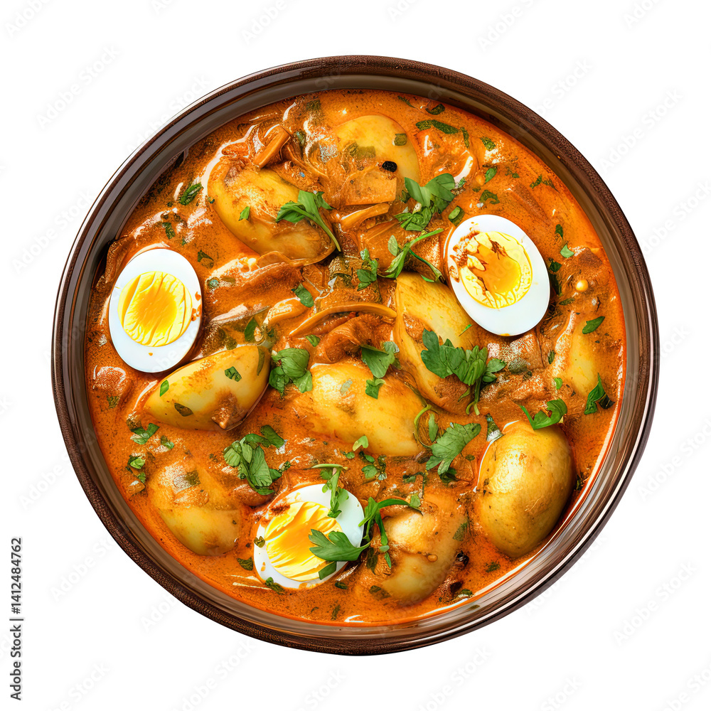bowl of egg curry isolated on transparent white background, clipping path