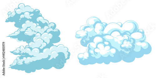 Cartoon blue cloud, weather illustration isolated on transparent background vector illustration abstract shape simple and cute.