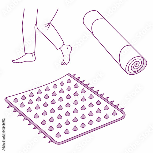 Minimal Vector Acupressure Mat Element with Pink Spikes for Self-Care Branding in Scalable Style