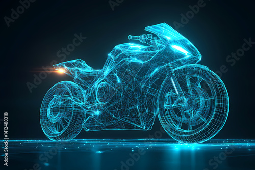 Wallpaper Mural Cybernetic Motorbike: A futuristic motorcycle with luminous blue lines, set against a dark backdrop. This illustration emphasizes the blend of technology and speed.  Torontodigital.ca