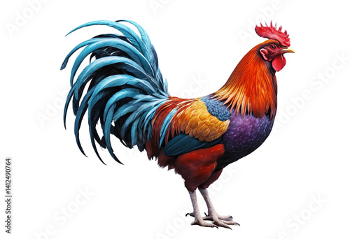 Wallpaper Mural Colorful rooster with bright feathers stands on transparent background. Torontodigital.ca