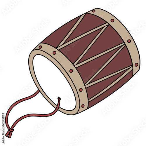 Minimal Vector Bihu Dhol Icon with Red Strap for Greeting Cards in Editable Style photo