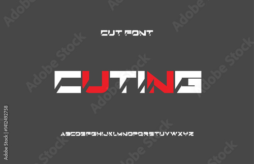 CUTING, cut out alphabet font, for logo, abstract modern font, creative font, vector illustration