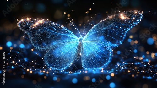 Obraz na płótnie A luminous digital butterfly a symbol of transformation and technology glows with vibrant blue and w salonie