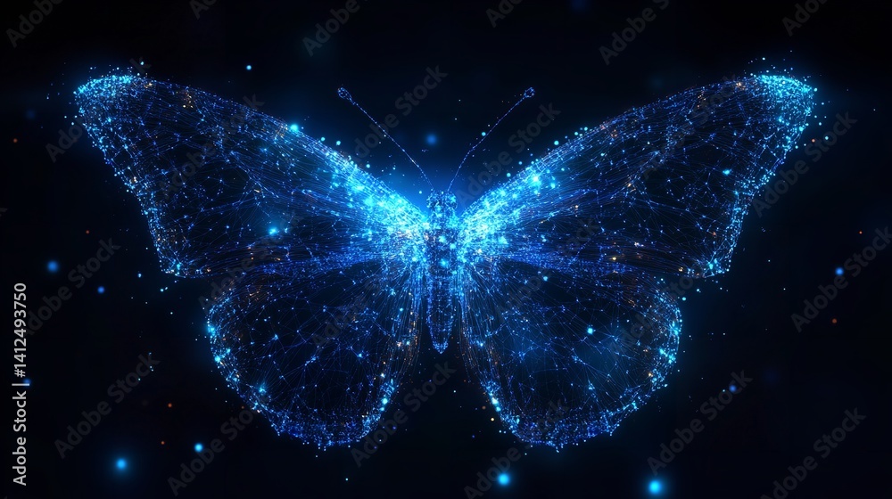 A luminous blue butterfly a digital art masterpiece glows with ethereal light intricate detail and