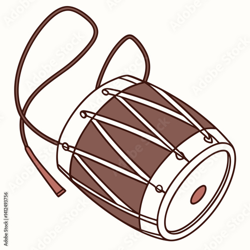 Bihu Dhol Vector Element in Rich Brown for Cultural Festival Graphics in Scalable Format photo