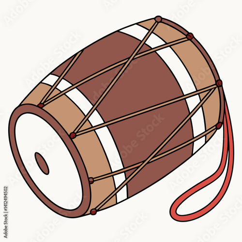 Minimal Bihu Dhol Vector in Rich Brown for Cultural Festival Graphics in Scalable Style photo