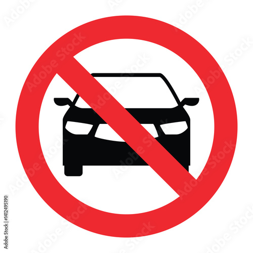 Prohibition Sign Vector Illustration No Parking, Car Ban, Red Circle, Stop Symbol