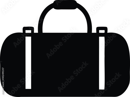 Black silhouette of a duffel bag, vector gym or travel luggage illustration on white background, suitable for packing icons, fitness accessories, travel branding, or sport-themed bag designs