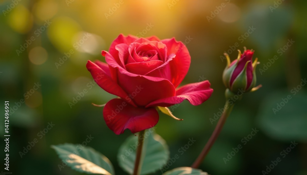 Intensely red rose, unopened bud, sunlight, outdoor setting, nature, bud, petal Intensely red rose, unopened bud, sunlight, outdoor setting, nature, bud, petal