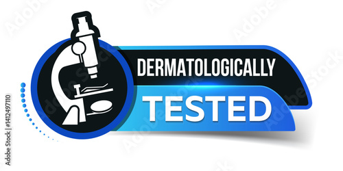 
Dermatologically tested sign - laboratory equipment (microscope).  Isolated vector element for clinically tested pharmaceutical products. Dermatology, dermatologist, clinically tested, non-allergenic