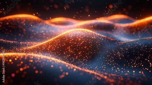 Obraz na płótnie Glowing Ember Waves Abstract Dark Art with Orange Sparks Bokeh Effect w salonie