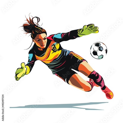 A cartoon boy soccer player vector illustration shows a kid playing football with a ball in a fun sport game