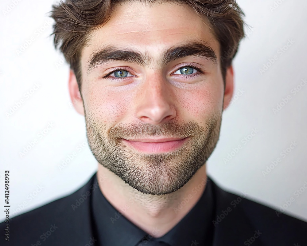 Obraz premium Business man on clean background, close up portrait of a smiling man in a suit