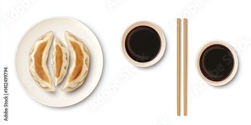 Delicious dim sum with soy sauce and chopsticks