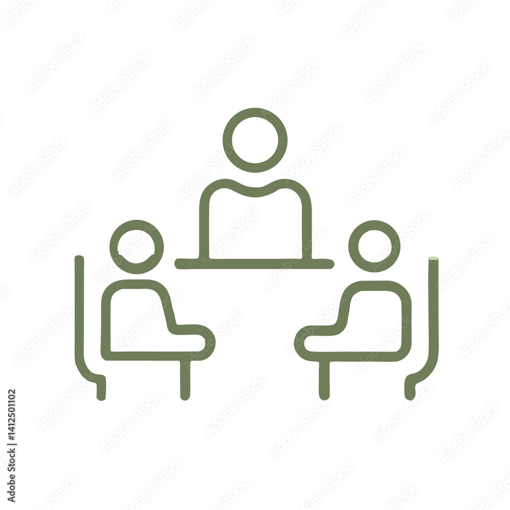 Fototapeta premium Business meeting icon — green outline teamwork and collaboration symbol for office and management