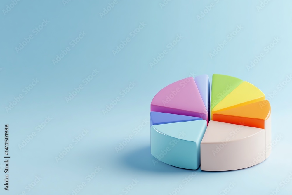 Obraz premium Colorful 3D pie chart expanding with labeled segments, financial performance overview