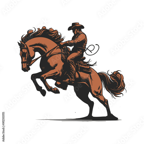 A cowboy baking horse , color line art vector.