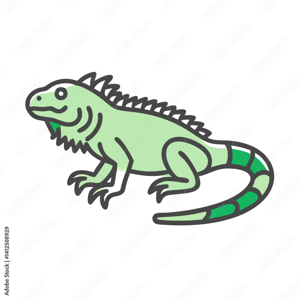 Fototapeta premium Cartoon Green Iguana Illustration Isolated on Black Background