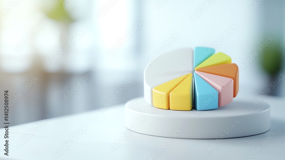 Fototapeta premium Pie chart with interactive elements and infographic labels in floating 3D environment
