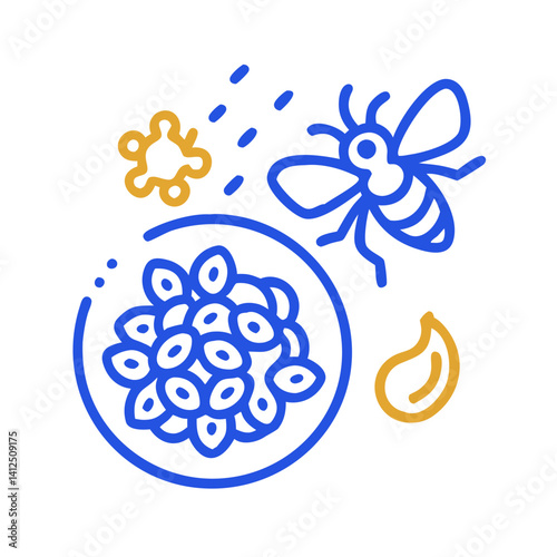 Pollen, Seeds, and Bee Illustration on Black Background