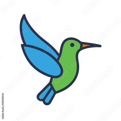 Colorful Minimalist Hummingbird Icon Isolated on Black Background