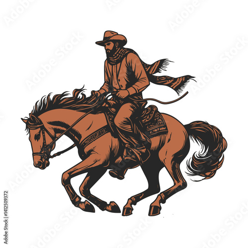 A cowboy baking horse , color line art vector.