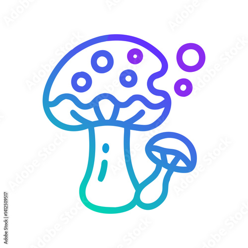 Neon Mushrooms on Black Background - Stock Illustration