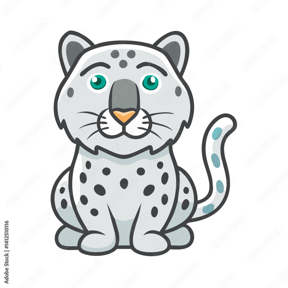 Cute Cartoon Snow Leopard Character Sitting Isolated
