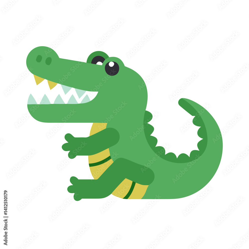 Fototapeta premium Cute Cartoon Alligator Sitting with Open Mouth Illustration
