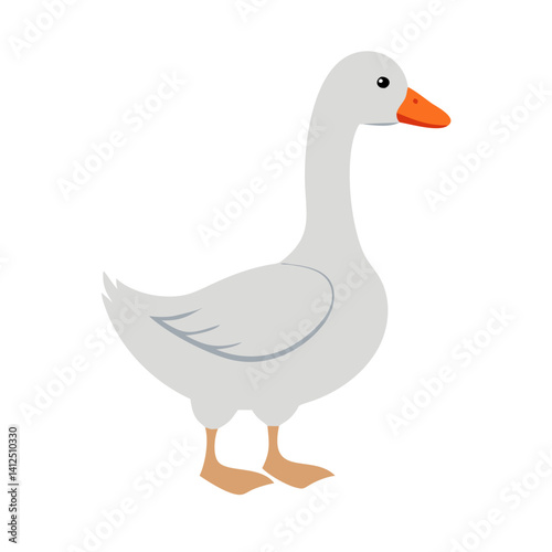 Simple White Goose Illustration Standing on Black Background