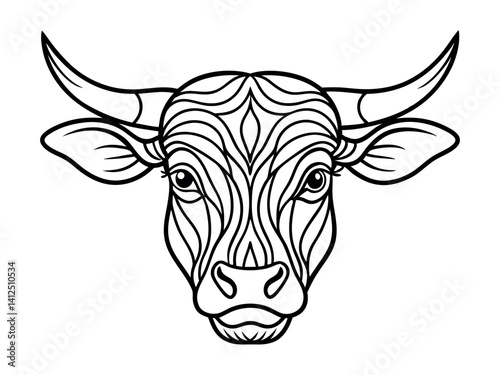 Ox head coloring book illustration. Antistress coloring for adults. black and white lines. Print for t-shirts and coloring books