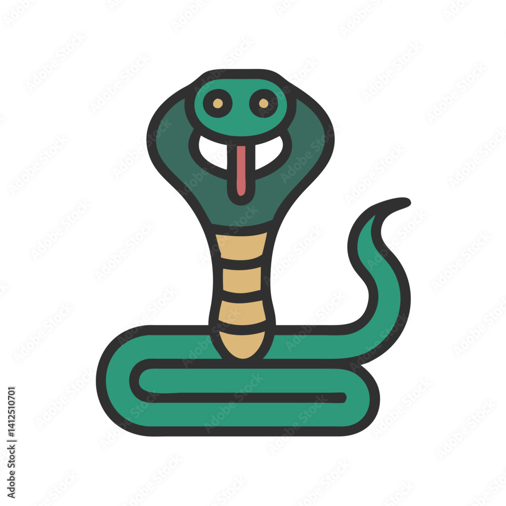 Fototapeta premium Cobra Snake Flat Icon on Black Background Illustration