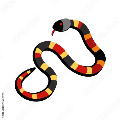 Stylized Coral Snake Illustration on Black Background, Wildlife Design