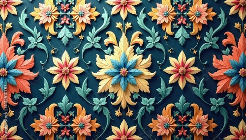 Intricate floral damask pattern in muted tones , home decor, design element, silver