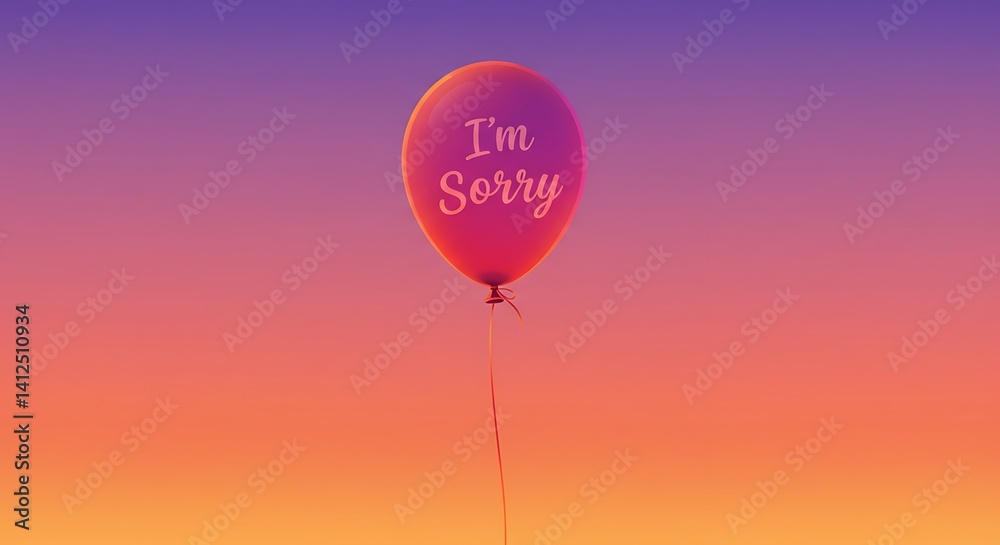Obraz premium Apology Balloon Floating Against Colorful Gradient Sky Background