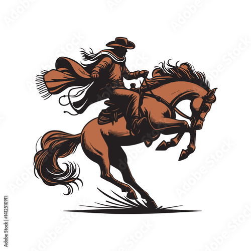 A cowboy baking horse , color line art vector.