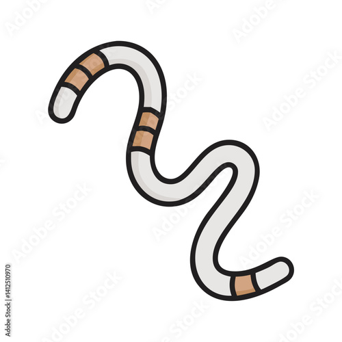 Simple Cartoon White Worm on Black Background Illustration